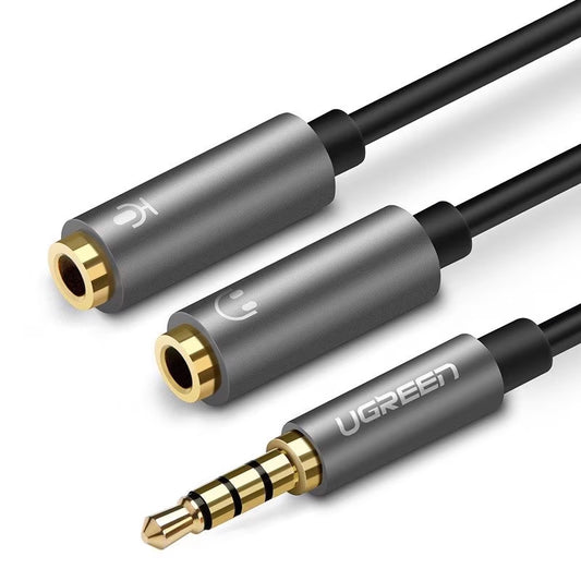Audio adaptér 3,5 mm - 2 x 3,5 mm UGREEN AV141, 0,2 m, sivý