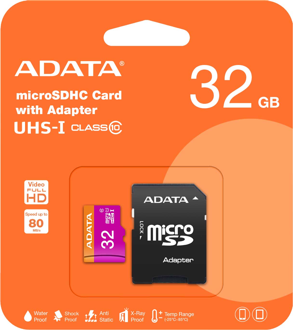 Adata microSDHC pamäťová karta, 32Gb, Class 10 / UHS-1 U1, s adaptérom AUSDH32GUICL10-RA1 AUSDH32GUICL10-RA1