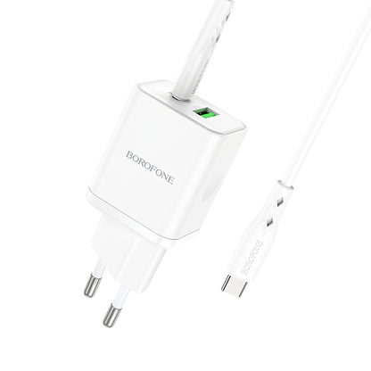 Sieťová nabíjačka s káblom USB-C Borofone BN7, 20 W, 3A, 1 x USB-A - 1 x USB-C, biela 